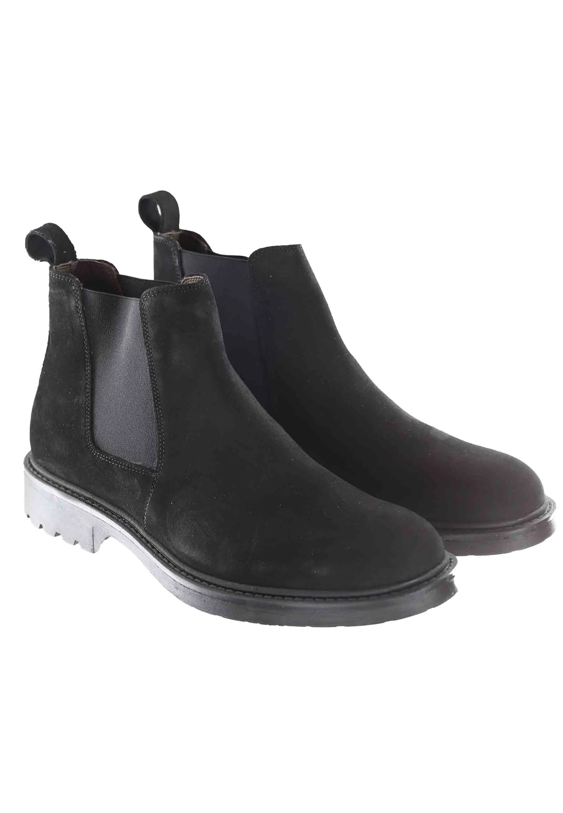 Stivaletti chelsea boot uomo in camsocio nero con suola carrarmato