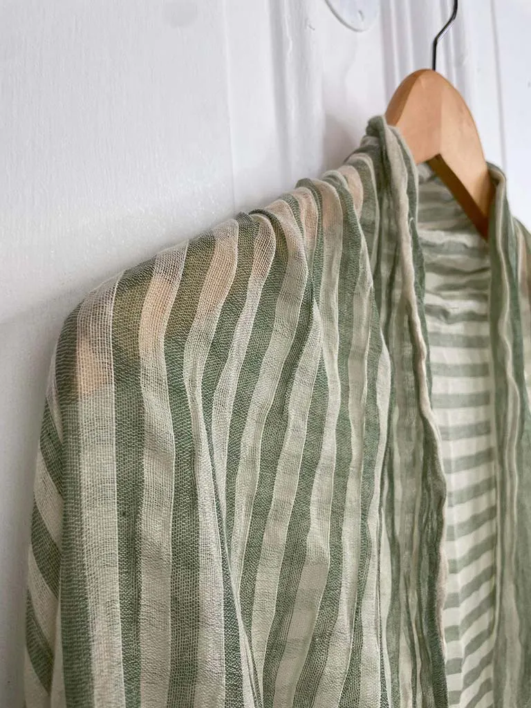 Stripe Raw Edge Scarf - Sage