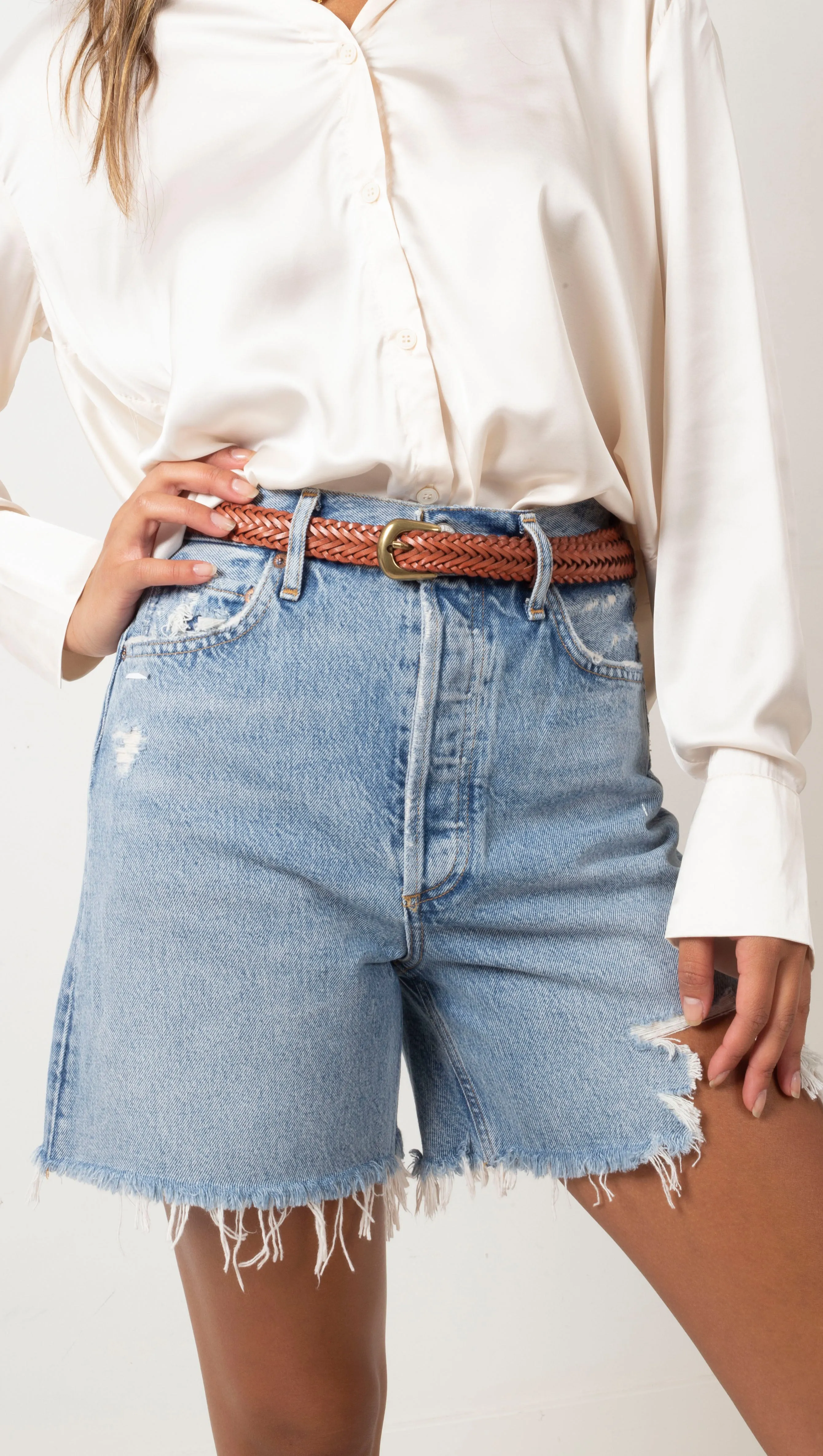 Tiana Mini Braided Belt - Brandy/Brass