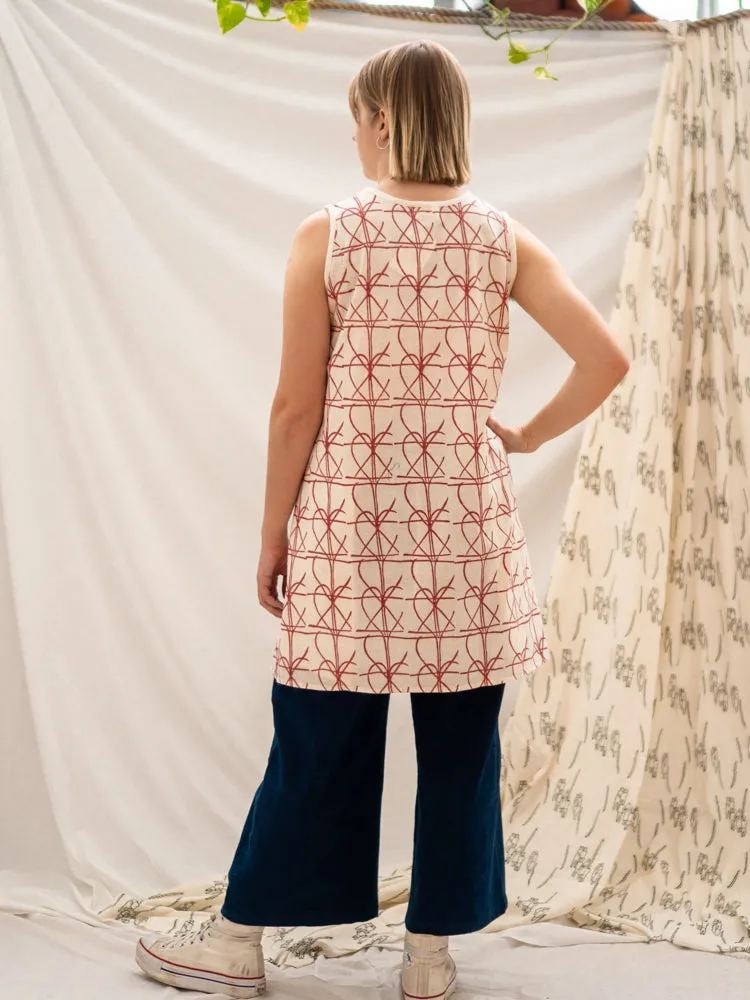 Tie Apron Shift Dress - Fence Print