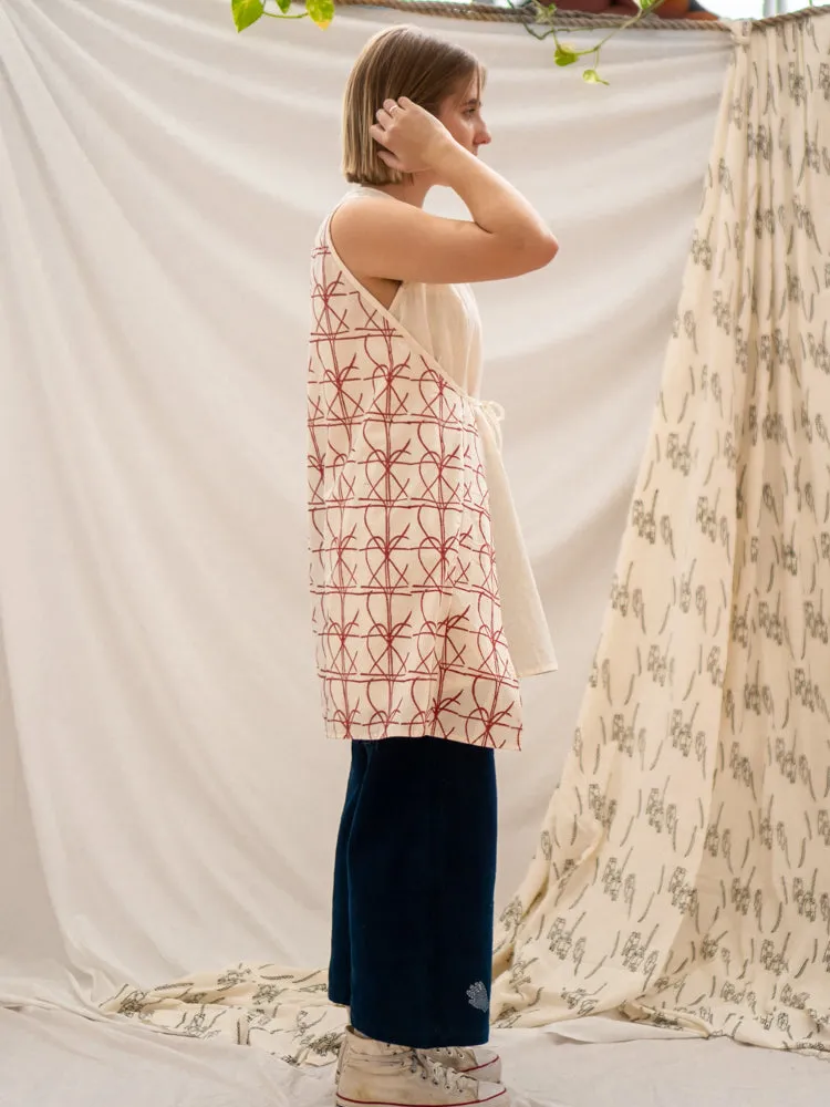 Tie Apron Shift Dress - Fence Print