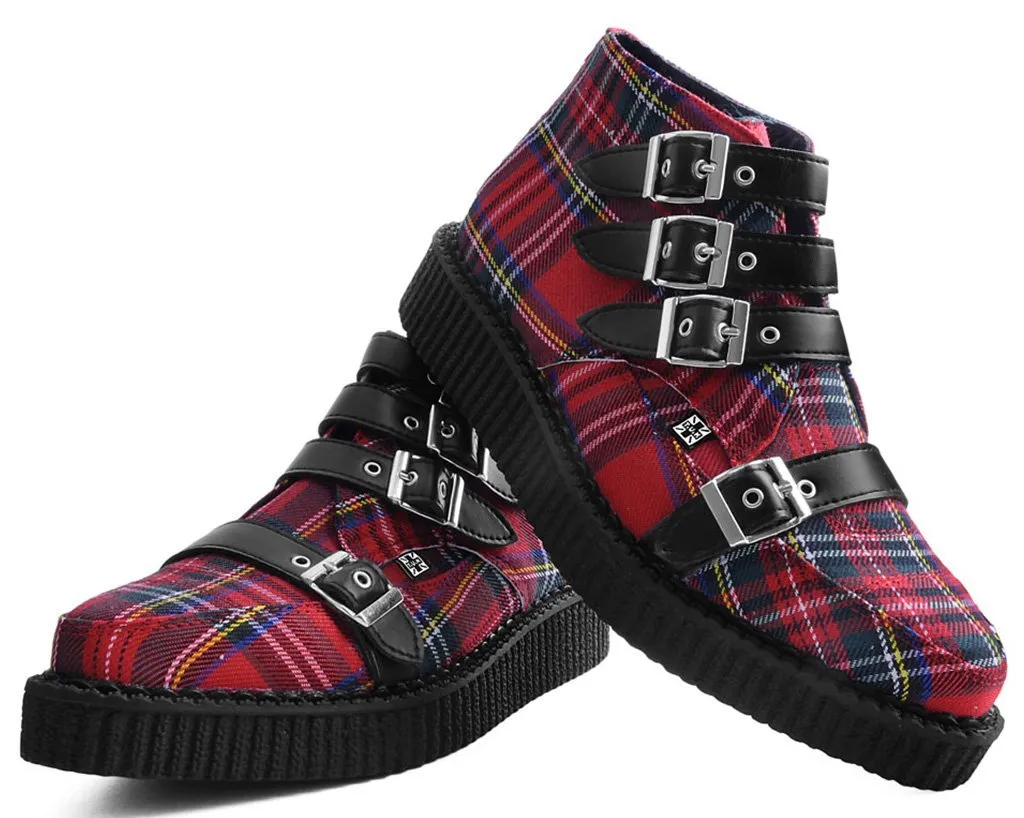 T.U.K RED PLAID 4 BUCKLE POINTED CREEPER BOOT