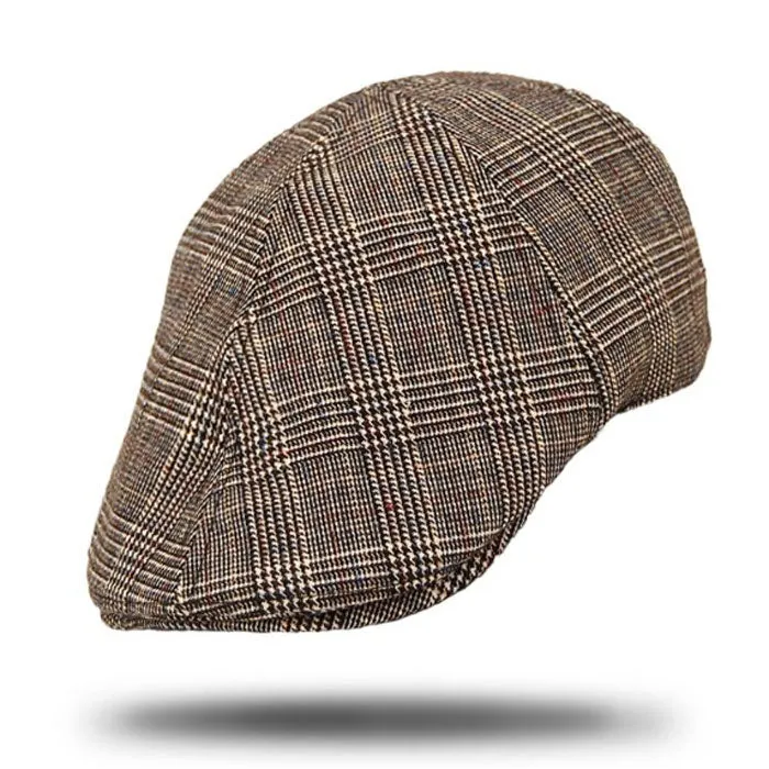 Tweed Plaid Flat Cap-STC1640