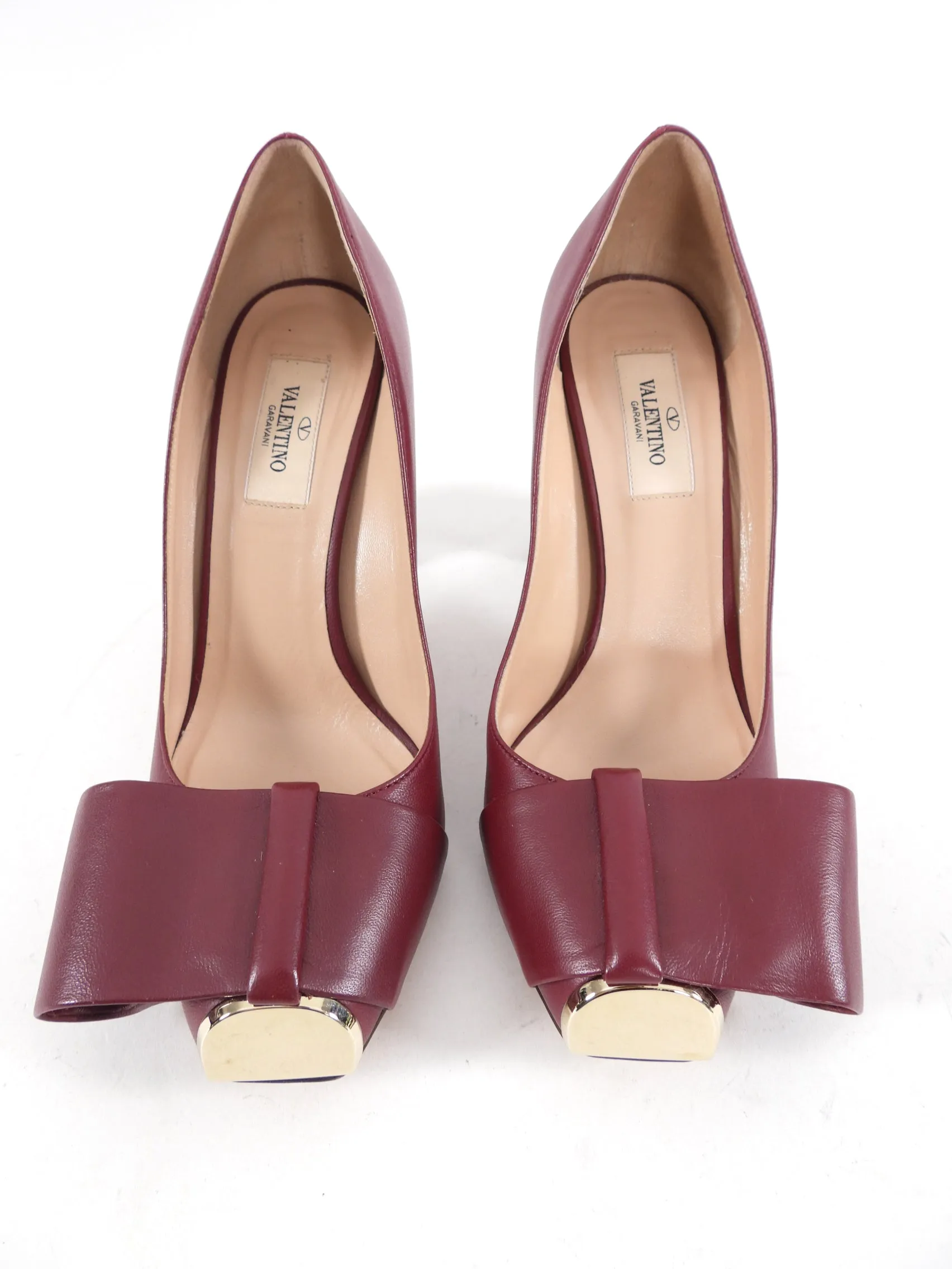 Valentino Burgundy Leather Metal Cap Toe Pumps - 8