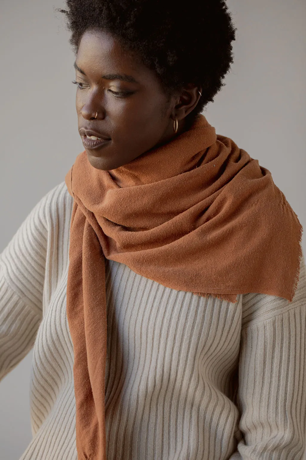 Washable Silk Blanket Scarf in Rust