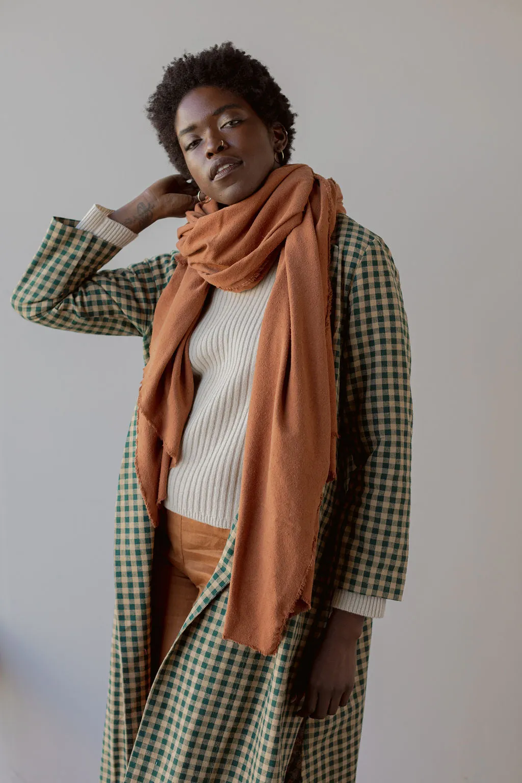 Washable Silk Blanket Scarf in Rust