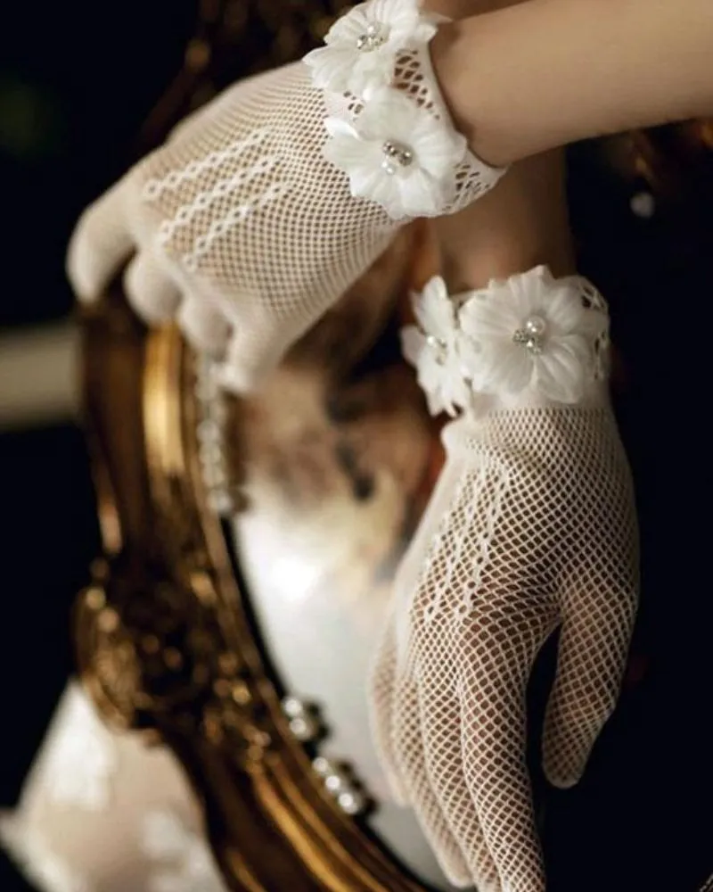 Women's Gloves Short Multilayered Pearls Tulle Gloves Tea Party Evening Dance Party Gloves Dress Accessories