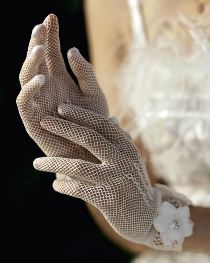 Women's Gloves Short Multilayered Pearls Tulle Gloves Tea Party Evening Dance Party Gloves Dress Accessories