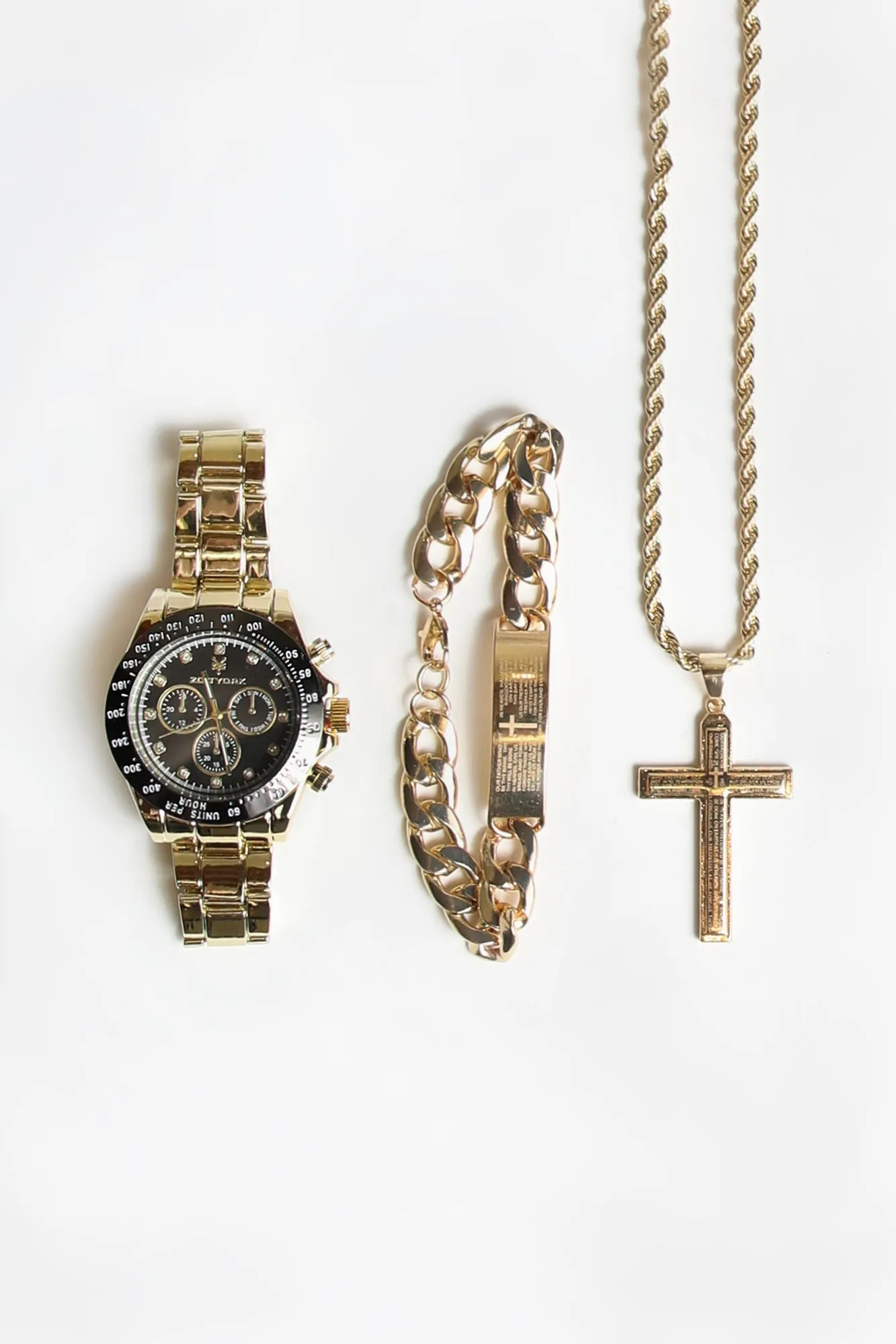 Zoo York Mens Gold Cross Watch Set